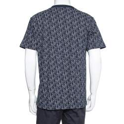 مملوكة مسبقًا Dior Navy Blue Cotton Oblique Motif Print Crewneck T-Shirt M