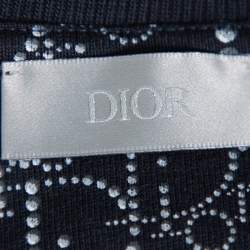 مملوكة مسبقًا Dior Navy Blue Cotton Oblique Motif Print Crewneck T-Shirt M
