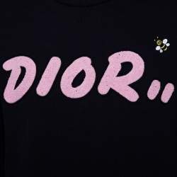 Pre Owned Dior x KAWS Navy Blue Knit Logo Crewneck Sweatshirt M