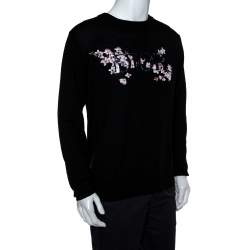 Pre Owned Dior Homme Black Wool Metallic Sorayama Floral Logo Crewneck Jumper L