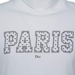 مملوكة مسبقًا Dior Homme White Paris Printed Cotton Crewneck T-Shirt S