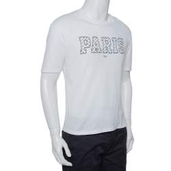 مملوكة مسبقًا Dior Homme White Paris Printed Cotton Crewneck T-Shirt S