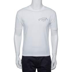 مملوكة مسبقًا Dior Homme White Logo Printed Cotton Crewneck T-Shirt S