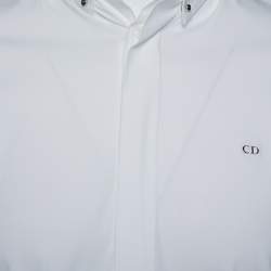 Pre Owned Dior Homme White Cotton Metal Logo Detail Button Front Shirt M
