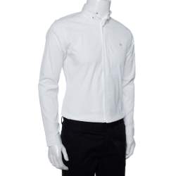 Pre Owned Dior Homme White Cotton Metal Logo Detail Button Front Shirt M