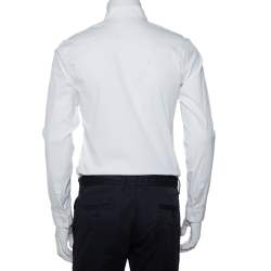 Pre Owned Dior Homme White Cotton Metal Logo Detail Button Front Shirt M