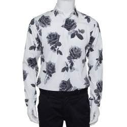 Dior Homme White Rose Printed Cotton Button Front Shirt M