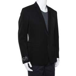 Dior Homme Black Wool Embellished Button Front Blazer XL