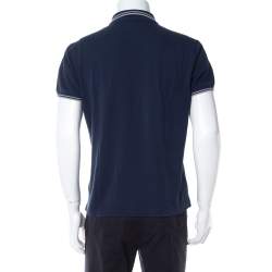 Pre Owned Dior Navy blue Bee Embroidered Cotton Pique Polo T-Shirt L