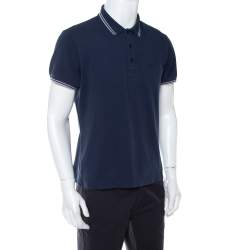Pre Owned Dior Navy blue Bee Embroidered Cotton Pique Polo T-Shirt L