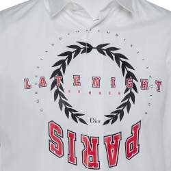 Pre Owned Dior White Red and Black Logo Print Cotton Short Sleeve Shirt L