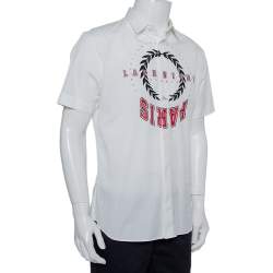Pre Owned Dior White Red and Black Logo Print Cotton Short Sleeve Shirt L