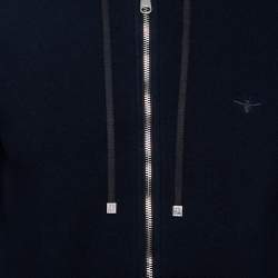 Pre Owned Dior Homme Navy Blue Knit Zip Front Hooded Jacket L