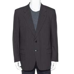 Christian Dior Monsieur Vintage Charcoal Grey Striped Wool Button Front Blazer L  