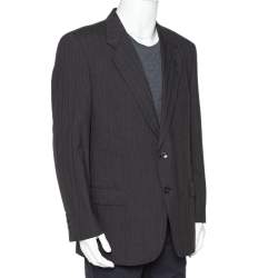Christian Dior Monsieur Vintage Charcoal Grey Striped Wool Button Front Blazer L  