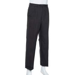Christian Dior Vintage Charcoal Grey Striped Wool Straight Leg Trousers L