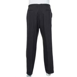 Christian Dior Vintage Charcoal Grey Striped Wool Straight Leg Trousers L