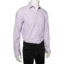 Christian Dior Purple Striped Cotton Button Front Shirt L