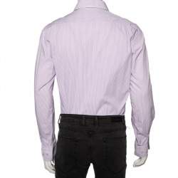 Christian Dior Purple Striped Cotton Button Front Shirt L