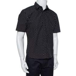 Pre Owned Dior Homme Black Polka Dot Crinkled Cotton Short Sleeve Shirt M 