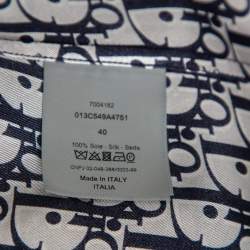 Pre Owned Dior Homme Navy Blue Oblique Monogram Silk Short Sleeve Shirt L