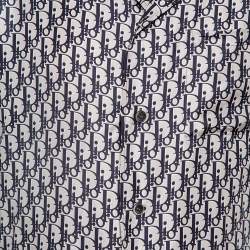 Pre Owned Dior Homme Navy Blue Oblique Monogram Silk Short Sleeve Shirt L
