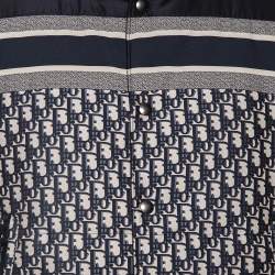 Pre Owned Dior Navy Blue Oblique Monogram Synthetic Reversible Sleeveless Puffer Jacket L