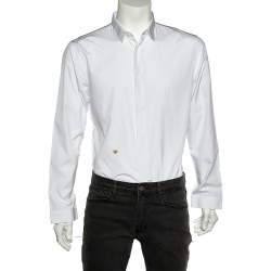 Pre Owned Dior Homme White Cotton Bee Embroidery Detail Button Front Shirt L 