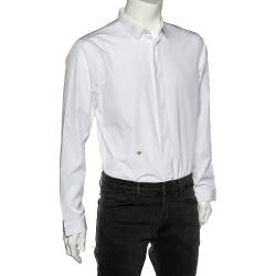 Pre Owned Dior Homme White Cotton Bee Embroidery Detail Button Front Shirt L 