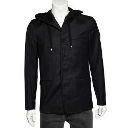 Dior Homme Black Wool Button Front Hooded Jacket M