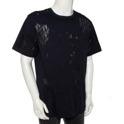 Pre Owned Dior Homme Navy Blue Cotton & Oblique Logo Mesh Inset Crewneck T-Shirt XL