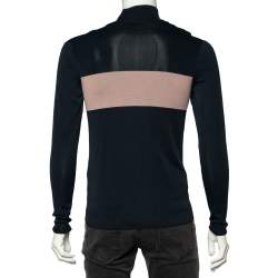 Pre Owned Dior Homme Navy Blue Knit Cashmere Logo Intrasia Knit Trim High Neck Sweater XS