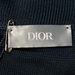 Pre Owned Dior Homme Navy Blue Knit Cashmere Logo Intrasia Knit Trim High Neck Sweater XS