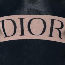 Pre Owned Dior Homme Navy Blue Knit Cashmere Logo Intrasia Knit Trim High Neck Sweater XS