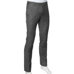 مملوكة مسبقًا Dior Homme Grey Check Pattern Wool Tapered Leg Pants XS