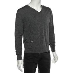 Pre Owned Dior Homme Grey Wool Knit V-Neck Sweater L