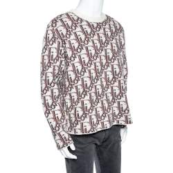 Pre Owned Dior Multicolored Oblique Logo Jacquard Wool & Cashmere Pullover XL