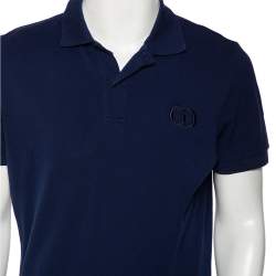 مملوكة مسبقًا تي شيرت بولو ديور رجالي قطن أزرق كحلي بيكيه مطرز شعار الماركة قصة مجسمة مقاس كبير (لارج)