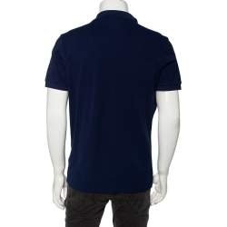 مملوكة مسبقًا تي شيرت بولو ديور رجالي قطن أزرق كحلي بيكيه مطرز شعار الماركة قصة مجسمة مقاس كبير (لارج)