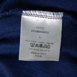 مملوكة مسبقًا تي شيرت بولو ديور رجالي قطن أزرق كحلي بيكيه مطرز شعار الماركة قصة مجسمة مقاس كبير (لارج)