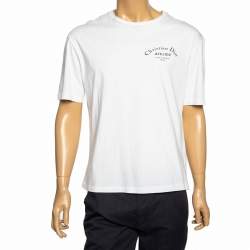 Dior White Logo Printed Cotton Short Sleeve T-Shirt L