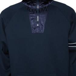 Dior Homme Navy Blue Cotton Knit Oblique Pattern Trim Detail Hooded Sweatshirt L