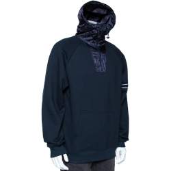 Dior Homme Navy Blue Cotton Knit Oblique Pattern Trim Detail Hooded Sweatshirt L