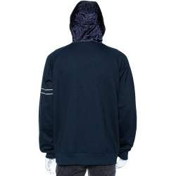 Dior Homme Navy Blue Cotton Knit Oblique Pattern Trim Detail Hooded Sweatshirt L