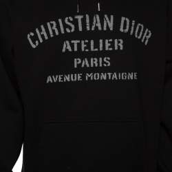 Pre Owned Dior Homme Black Flocked Logo Printed Hoodie L