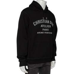 Pre Owned Dior Homme Black Flocked Logo Printed Hoodie L