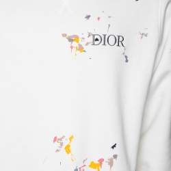 Pre Owned Dior White Paint Splatter Printed Cotton Crewneck Sweatshirt S