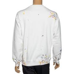 Pre Owned Dior White Paint Splatter Printed Cotton Crewneck Sweatshirt S