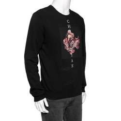 Dior Black Cotton Floral Printed Logo Embroidered Long Sleeve Sweatshirt M
