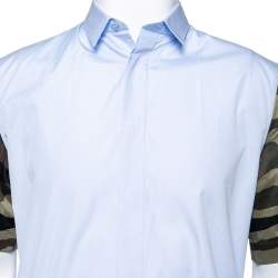 Dior Blue & Camouflage Sleeve Detail Cotton Button Front Shirt M